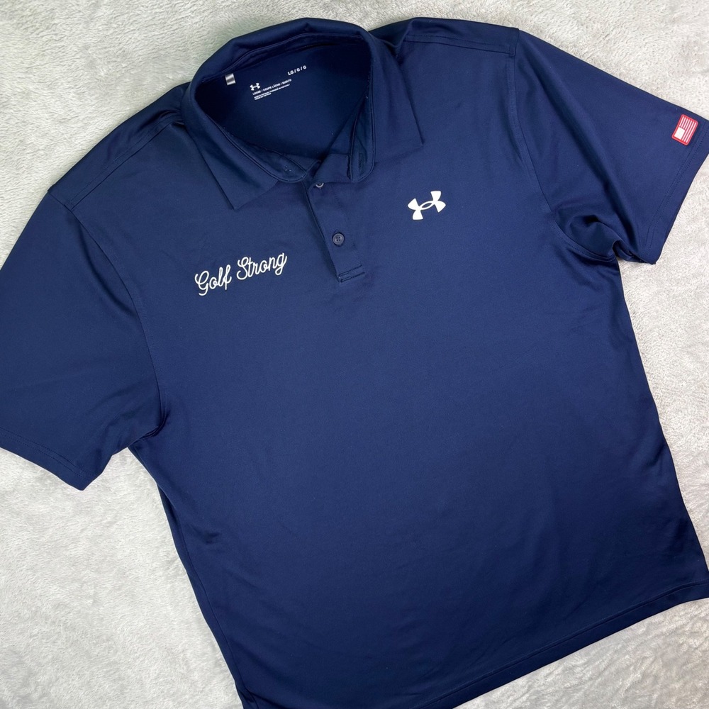 Under Armour Men's Polo Shirt‎ Large Navy Golf Strong Freedom Stretch USA